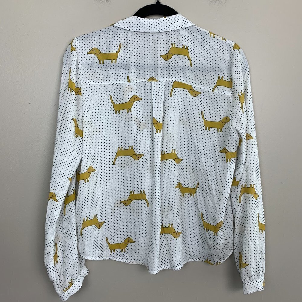 Forever 21 Dachshund Polkadot Button Up Shirt : Size Medium - Picture 7 of 8
